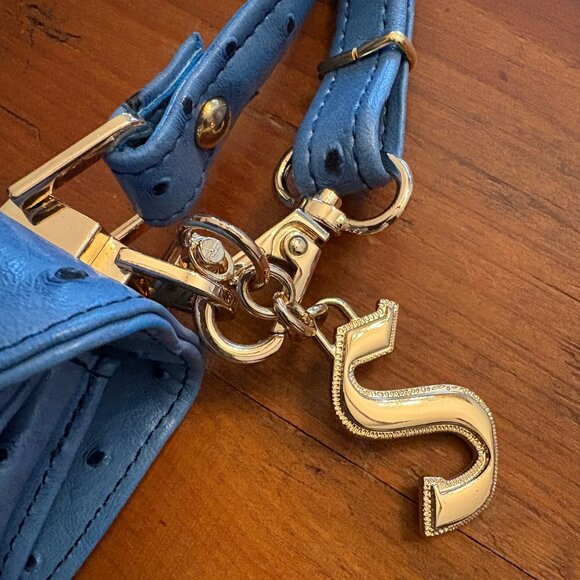 BLUE FAUX OSTRICH TEXTURED STAUER STRUCTURED BAG ITALIAN VEGAN LEATHER, NWOT - Picture 4 of 10